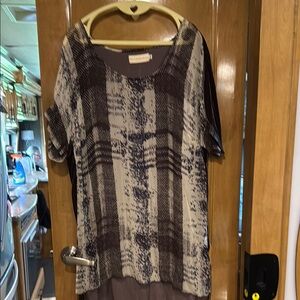 Johnny Was Love and Liberty Brown and Cream Boxy Short Sleeve Tunic
